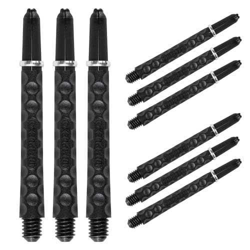 Harrows Darts 3 Sets Dimplex Dartschäfte – insgesamt 9 Dartschäfte – mittlere und kurze Größen in Schwarz oder Weiß (Schwarz, Medium) von Harrows