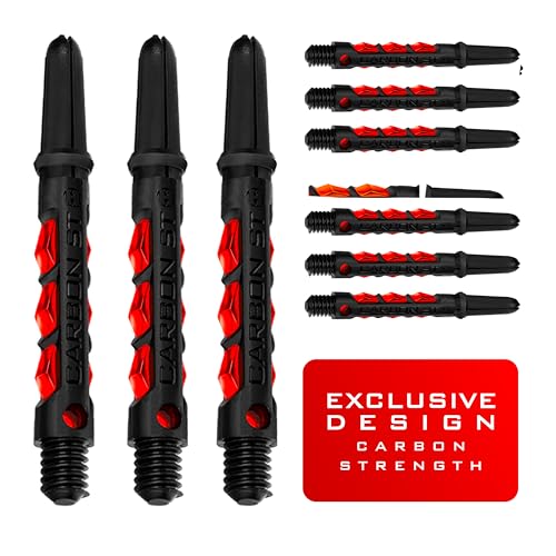 Harrows Dartpfeile 3 Sets Carbon ST Dartschäfte – insgesamt 9 Dartschäfte – mittel, Midi & kurz – robuster Carbon-Verbundstoff – kurz rot von Harrows
