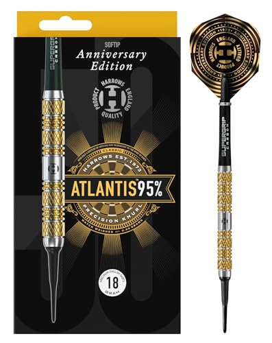 Harrows Soft Darts 50 Years Golden Anniversary Edition Tungsten Softtip Dart Softdart Hochwertiger Tungsten Dart Dartpfeile Set mit Schäften und Flights (Atlantis 95%) von Harrows