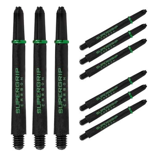 Harrows Supergrip Carbon Green Shafts, erhöhter aerodynamischer Durchfluss, Dartschäfte, 3 Schäfte pro Packung, 3 Packungen enthalten (9 Schäfte insgesamt) (Medium) von Harrows