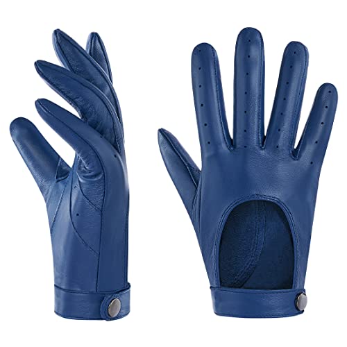 Harssidanzar Damen Leder handschuhe,Touchscreen ungefüttert dünne Lederhandschuhe aus Schaffell KL021EU,Blau, Größe XL von Harssidanzar