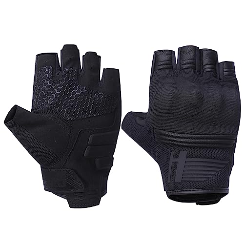 Harssidanzar Herr Fingerlose Motorrad Handschuhe,Sommer Atmungsaktiver Touchscreen Motorrad Reiten mit Hand Knuckle Motorrad Motorradcross Handschuh für Herr KM050,Schwarz,Größe M von Harssidanzar