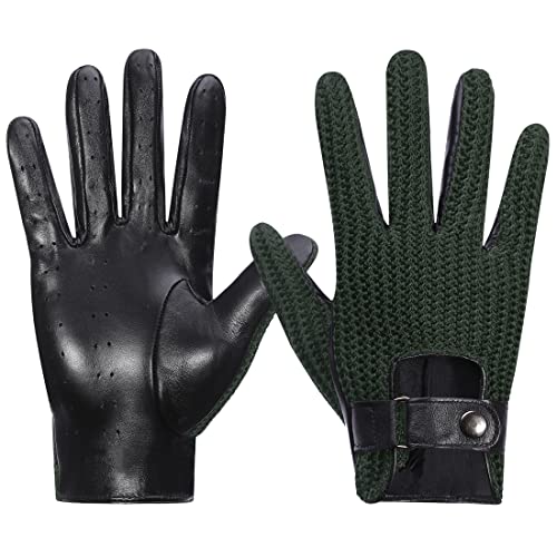 Harssidanzar Herren Autohandschuhe Leder mit Häkeln Schwarz Fahrhandschuhe Touchscreen GM030,Grün, Größe L von Harssidanzar