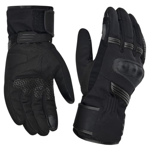 Harssidanzar Herren Gauntlet Motorrad Handschuhe,Winter Kaltwetter Handschuhe Touchscreen Reiten Winddichte schützende Motorrad Handschuhe für Männer KM058EU,Schwarz,Größe L von Harssidanzar