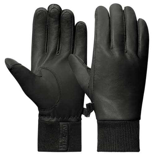 Harssidanzar Herren Lederhandschuhe mit Fleece gefüttert für kaltes Wetter, Winter Warm Goatskin Touchscreen Handschuhe HM002EU,Schwarz,Größe M von Harssidanzar