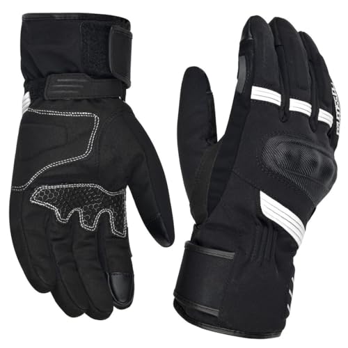 Harssidanzar Herren MotorradHandschuhe,Handschuh Lange Winter Kaltes Wetter Handschuhe Touchscreen Reiten Winddichte schützende Motorrad Handschuhe KM058EU,WeißSchwarz,Größe L von Harssidanzar