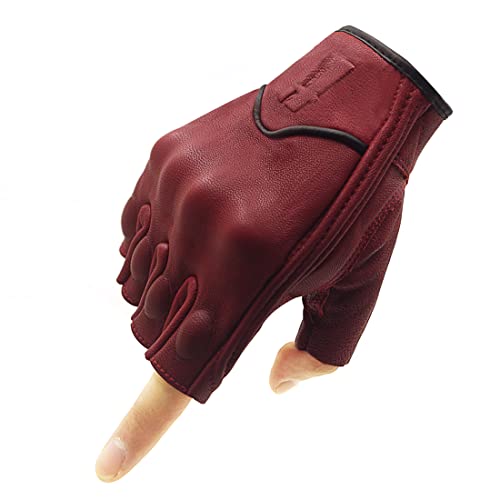 Harssidanzar Herren Vollfinger Ziegenleder Touchscreen Motorrad Fingerlose Handschuhe GM037EU, Rot, Größe S von Harssidanzar