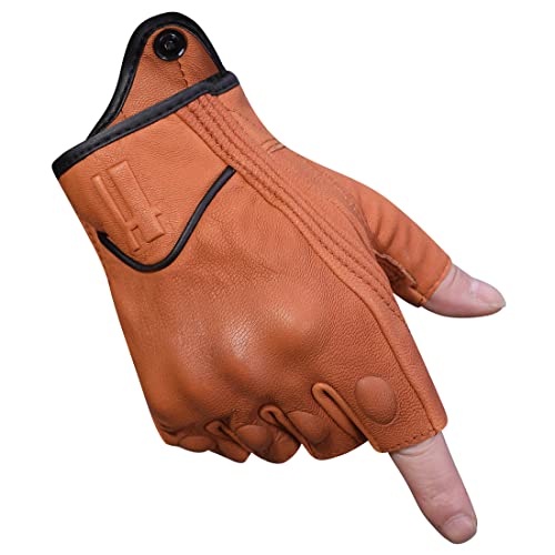 Harssidanzar Herren Vollfinger Ziegenleder Touchscreen Motorrad Fingerlose Handschuhe GM037EU,Bräunen,größe XL von Harssidanzar