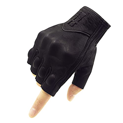 Harssidanzar Herren Vollfinger Ziegenleder Touchscreen Motorrad Fingerlose Handschuhe GM037EU,Schwarz,Größe XL von Harssidanzar