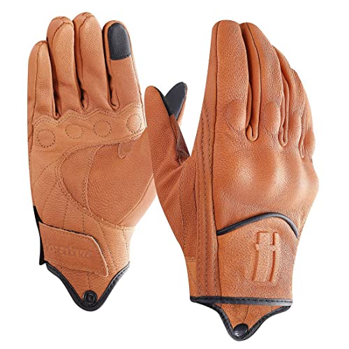 Harssidanzar Motorradhandschuhe, Herren Touchscreen Motorrad Handschuhe Leder für Motorradrennen,Mountainbike,Motorcross,Bräunen, Größe M von Harssidanzar