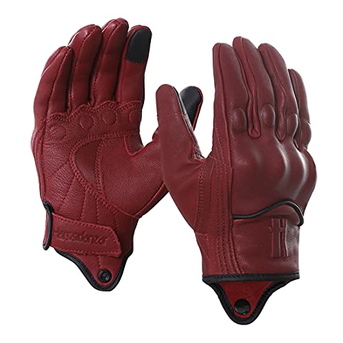 Harssidanzar Motorradhandschuhe,Herren Touchscreen Motorrad Handschuhe Leder für Motorradrennen, Mountainbike, Motorcross,Rot,Größe XL von Harssidanzar