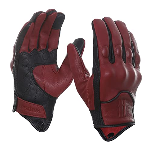 Harssidanzar Motorradhandschuhe,Herren Touchscreen Motorrad Handschuhe Leder für Motorradrennen, Mountainbike, Motorcross,Rot-Schwarz,Größe L von Harssidanzar