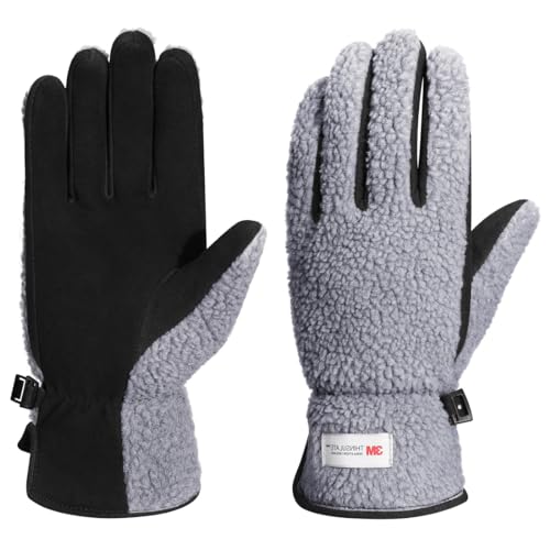 Harssidanzar Winter Echtes Wildleder Handschuhe Damen Warmes Fleece Thinsulate gefüttert Outdoor Skifahren Lederhandschuhe SL021EU,Grau/Schwarz, Größe XL von Harssidanzar