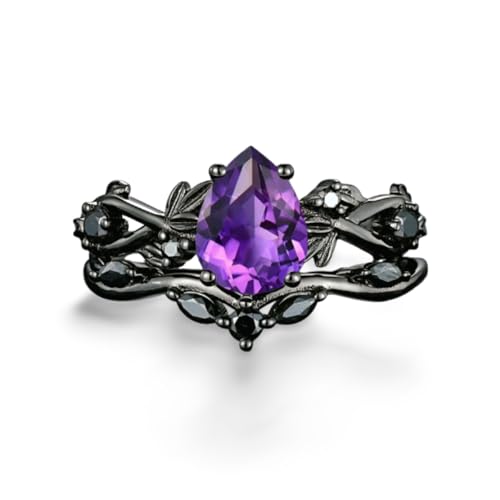 Hasdnker Ring Ringe Damen Bijouterie Herren Elegante Damenringe Schwarz Farbe Wassertropfen Blume Lila Schwarz Stein Ringe Party von Hasdnker