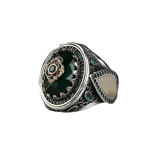 Ring Ringe Damen Bijouterie Herren Retro Handgemachter Türkischer Siegelring Für Männer Frauen Antike Silberfarbe Geschnitzter Adlerring Eingelegter Roter Zirkon Punk Motor Biker Ring 7-03 von Hasdnker