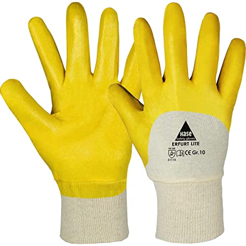 12 Paar Hase Safety Erfurt Lite Nitril-Arbeitshandschuhe teilbeschichtet, ölbeständige Nitrilhandschuhe mit Strickbund Größe XL (10) von Hase Safety Gloves