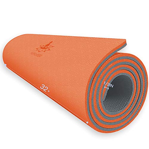 Hatha Yoga Extra dicke TPE Yogamatte – 182.9 x 81.3 cm Dicke 1.27 cm umweltfreundlich SGS-zertifiziert – mit hoher Dichte, Fitnessstudio, Reisen und den Boden draußen (Orange/Grau) von Hatha yoga