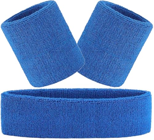 Hatstar 3-teiliges Schweißband Set | Schweißbänder für Handgelenk und Kopf | Stirnband für Damen & Herren (blau) von Hatstar