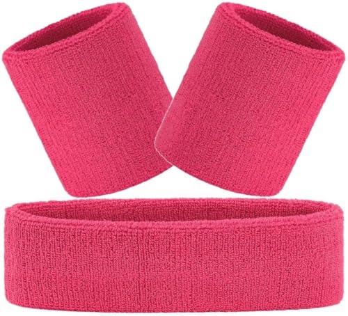 Hatstar 3-teiliges Schweißband Set | Schweißbänder für Handgelenk und Kopf | Stirnband für Damen & Herren (pink) von Hatstar