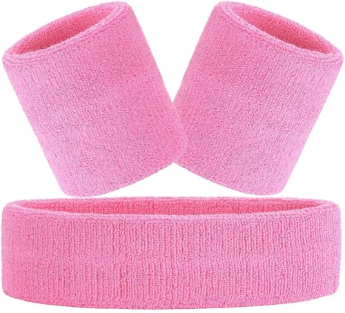Hatstar 3-teiliges Schweißband Set | Schweißbänder für Handgelenk und Kopf | Stirnband für Damen & Herren (rosa) von Hatstar