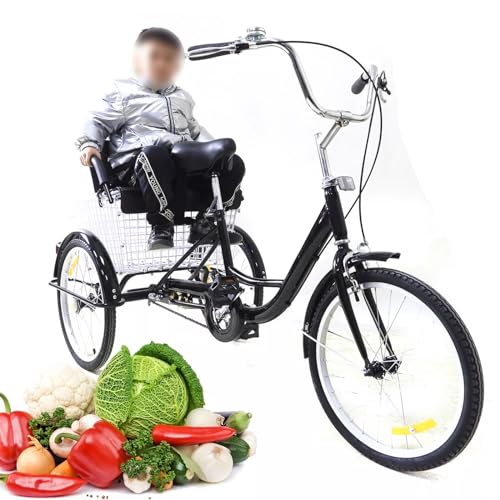20 Zoll Fahrrad Dreiräder,3 Räder 1 Gang-Fahrrad Dreiräder mit Kindersitzes und Rückenlehne Einkaufskorb Dreirad Fahrrad Cruise Bikes Sitzverstellung Höhe für Erwachsene Dreirad von HauTour