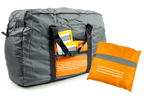HAUPTSTADTKOFFER - Falttasche Faltbare-Reisetasche Reisetasche Handgepäck 45x35x20 cm superleicht für Extra Gepäck Grau/Orange von Hauptstadtkoffer
