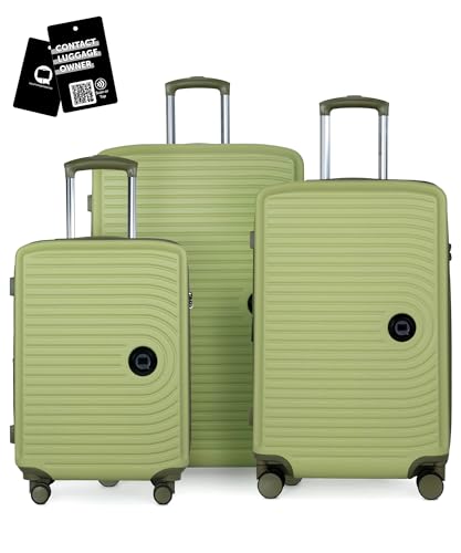 Hauptstadtkoffer Mitte - 3er Kofferset + Digitaler Luggage Tag - Reisetrolleys 55/68 / 77 cm + Kofferanhänger mit QR-Code, 4 Doppel-Rollen, Hartschale ABS, XL-Volumenerweiterung, TSA, Kiwi von Hauptstadtkoffer