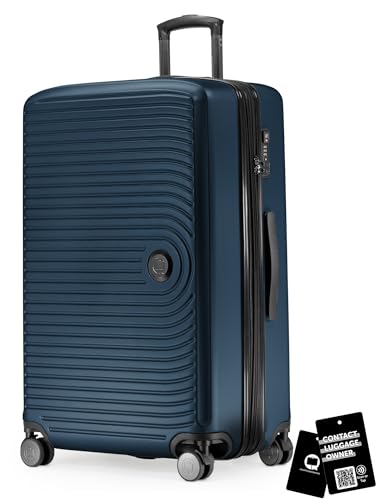 Hauptstadtkoffer Mitte - Großer Hartschalenkoffer + Digitaler Namensschild, TSA, 4 Rollen, Check-In Gepäck mit XL-Erweiterung, Reisegepäck 77cm, Koffer bis 23kg Gepäck, 130 Liter, Dunkelblau von Hauptstadtkoffer