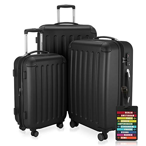 Hauptstadtkoffer - Spree - 3er Koffer-Set + Kofferanhänger - Handgepäck 55 cm, mittelgroßer Koffer 65 cm, großer Reisekoffer 75 cm, TSA, 4 Rollen, Schwarz von Hauptstadtkoffer