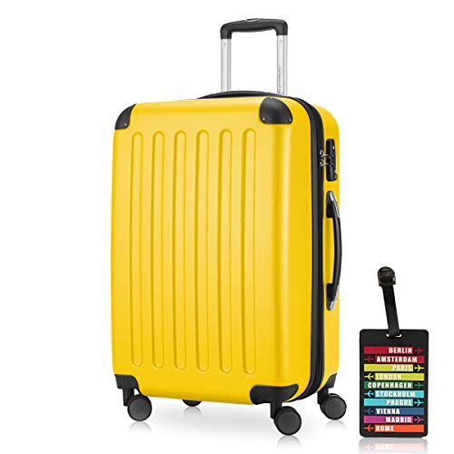 Hauptstadtkoffer - Spree - Hartschalenkoffer Rollkoffer + Kofferanhänger, erweiterbarer Reisekoffer, TSA, 4 Rollen, 65 cm, 74 Liter, Gelb von Hauptstadtkoffer