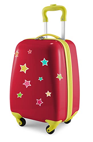 Hauptstadtkoffer - for Kids - Kindergepäck + Reflektierende Aufkleber Sterne, Kinderkoffer, Hartschalenkoffer, Reise Trolley für Kinder, Handgepäck, 24 Liter, Rot von Hauptstadtkoffer