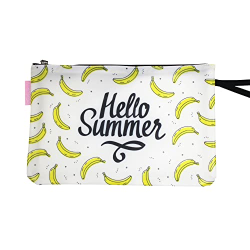 Haus und Deko Bikini Wetbag Hello Summer Weiß, wasserdichte Badetasche, Bikini Bag im Sommer Design, Nasstasche für Unterwegs, Schwimmbeutel für Urlaub, Strand, Schwimmbad von Haus und Deko