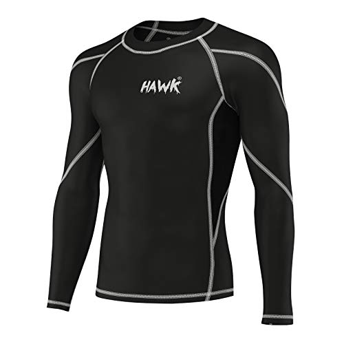 Hawk Sports Herren-Kompressions-Shirt, Basisschicht, für Sport, MMA, BJJ, Rashguard No Gi, langärmelig, Rashguard-Shirt für Männer (schwarz, klein) von Hawk Sports