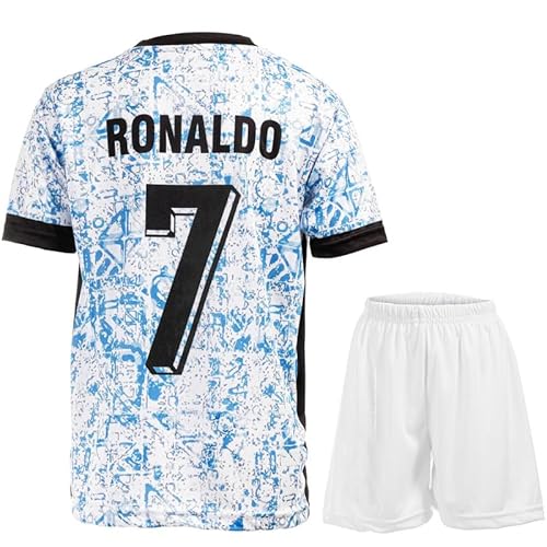 Hawkara#7 Weiß Auswärts Kinder Trikot mit Kurz, Fußball Trikot Set Neue Season Jugendgrößen (Weiß/Blau,176) von Hawkara