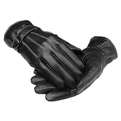 Healvian Herren Winterhandschuhe aus Winddichtem PU Material mit Plüschfutter Warme Flexible Outdoor Sport Fahrhandschuhe Leicht Isolierend für Radfahren und Alltag Schwarz von Healvian