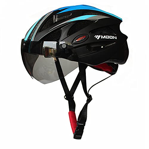 Heemtle Integral geformt Radhelm für Racing Ultraleicht Fahrradhelm für Männer und Frauen Fahrradhelm mit Magnetbrille (schwarz + blau M:55-58cm) von Heemtle