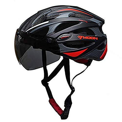 Heemtle Integral geformt Radhelm für Racing Ultraleicht Fahrradhelm für Männer und Frauen Fahrradhelm mit Magnetbrille (schwarz + rot M:55-58cm) von Heemtle