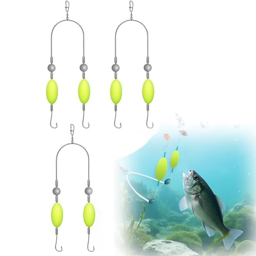 3 Stück Angelhaken, Double-Hook Reverse Bottom Rig, Doppelhaken zum Angeln, verhedderungssicheres Split-Haken-Design für Süßwasser und Salzwasser (8#) von Hegawleo