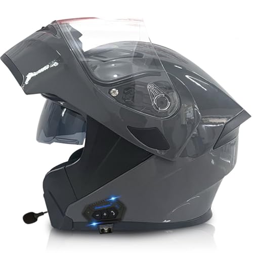 Bluetooth Flip Up Helm Motorradhelm Klapphelm Integralhelm Modularer Helm Mit Doppelvisier, DOT/ECE Genehmigter Helm, Anti-Beschlag, Intelligente Geräuschunterdrückung 13,XXXL von Hejunlian
