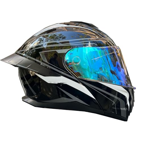 Modularer Motorradhelm Motorrad Klapphelm Helm ECEDOT Zertifiziert Modulare Integralhelme Helm Flip Vollvisierhelm Mit Doppelvisier Modulare Sturzhelm Frauen Männer F,XXXL:65-66CM von Hejunlian