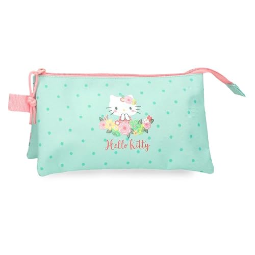 Hello Kitty Floral Kitty Dreifach-Federmäppchen, Grün, 22 x 12 x 5 cm, Polyester von Hello Kitty