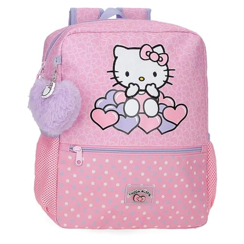 Hello Kitty Hearts & Dots Schulrucksack, anpassbar an Trolley, Rosa, 27 x 33 x 11 cm, Polyester, 9,8 l, Rosa, Rucksack 33 von Hello Kitty