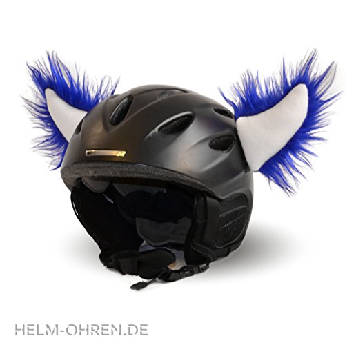 Helm-Ohren Hörner für den Skihelm, Snowboardhelm, Kinder-Helm, Kinder-Skihelm oder Motorradhelm - der HINGUCKER - für Kinder und Erwachsene HELMDEKO (Blau-Weiß) von Helm-Ohren.de