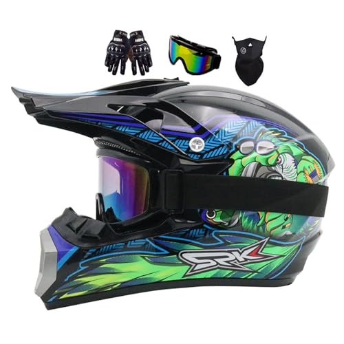 Jugend Downhill Motorradhelm, Motocross Helm MTB Helm Fullface Kinder, Motorradhelm ATV Motorradhelm, Crosshelm Helm Motorrad MTB Enduro Quad Helm, Für Mountainbike Bergbuggy Sport Schutz (Color : Gr von Helmblazia