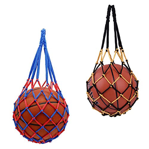 Basketball Netz Tasche, Tragbare Ballnetz, Robustes Ballnetz, 2 Stück Fußball Netztasche, Basketballnetztasche für Basketball, Volleyball, Fußball (Nur Netzbeutel, Keine Bälle) Rot Blau + Gelb Schwarz von Helweet