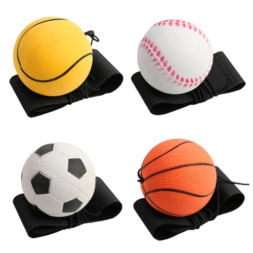 Helweet Springball mit Schnur, Handgelenk Return Ball an Schnur, Handgelenk Ball Kinder, Gummi Bouncyball, mit Gummiband, für Tägliches Training, Spiele und Übungen, 4 Stück Helweet Springball mit Schnur, Handgelenk Return Ball an Schnur, Handgelenk Ball Kinder, Gummi Bouncyball, mit Gummiband, für Tägliches Training, Spiele und Übungen, 4 Stück von Helweet