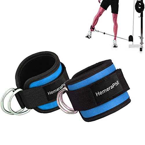 HemeraPhit Verstellbare Fußfesseln mit Doppel-D-Ring zur Befestigung an Trainingsgeräten, 1 Paar (blau) von HemeraPhit