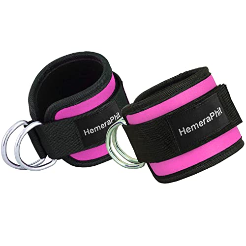 HemeraPhit Verstellbare Fußfesseln mit Doppel-D-Ring zur Befestigung an Trainingsgeräten, 1 Paar (rosa) von HemeraPhit