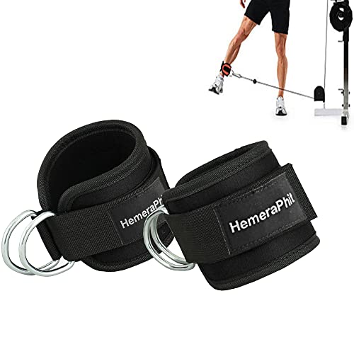 HemeraPhit Verstellbare Fußfesseln mit Doppel-D-Ring zur Befestigung an Trainingsgeräten, 1 Paar (schwarz) von HemeraPhit