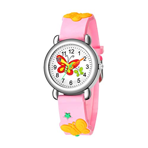 Hemobllo Schmetterling Kinder Uhr 3D Niedlichen Cartoon wasserdichte Silikon Kinder Kleinkind Armbanduhr für Kleines Kind Rosa von Hemobllo